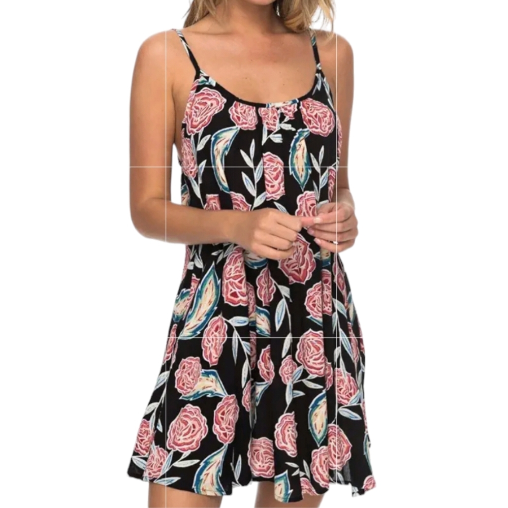 ROXY MEXICAN ROSE DRESS/SWIM COVER-UP. BLACK FLORAL/SIZE: SMALL